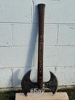 Handmade Heavy Duty Steel Double Edge Viking Axe Ashwood leather Wrapped