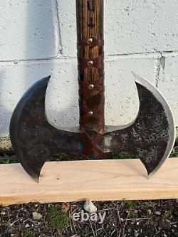 Handmade Heavy Duty Steel Double Edge Viking Axe Ashwood leather Wrapped