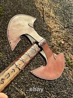 Handmade Heavy Duty Steel Double Edge Viking Axe Ashwood leather Wrapped