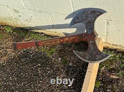 Handmade Heavy Duty Steel Double Edge Viking Axe Ashwood leather Wrapped