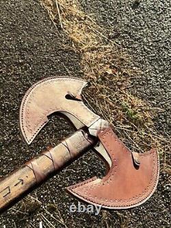 Handmade Heavy Duty Steel Double Edge Viking Axe Ashwood leather Wrapped
