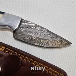 Handmade In USA Damascus Knife Colorado Flag Handle 3.5 In Blade Leather Sheath