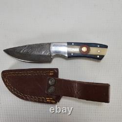 Handmade In USA Damascus Knife Colorado Flag Handle 3.5 In Blade Leather Sheath