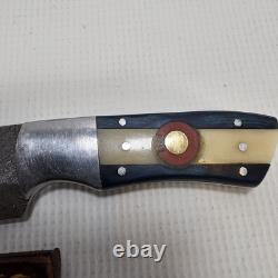 Handmade In USA Damascus Knife Colorado Flag Handle 3.5 In Blade Leather Sheath
