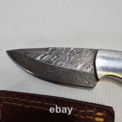 Handmade In USA Damascus Knife Colorado Flag Handle 3.5 In Blade Leather Sheath