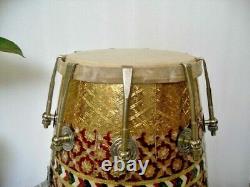 Handmade MeenaKari Work Wooden Nuts N Bolt Dholak Musical Instrument Dholki USA