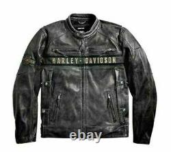 Harley Davidson Black Motorcycle Men's Passing Link Cowhide Leather Jacket USA