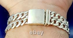 Heavy Solid Sterling Silver 2 Row Curb Link ID Bracelet Handmade in USA 39 Grams