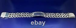 Heavy Solid Sterling Silver 2 Row Curb Link ID Bracelet Handmade in USA 40 Grams