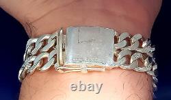 Heavy Solid Sterling Silver 2 Row Curb Link ID Bracelet Handmade in USA 40 Grams