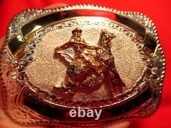Heavy WELL MADE 2 Banner Calf Roper Maker Marked USA Hand Made Belt Buckle