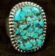 Herbert Tsosie! Handmade Navajo Sterling Nugget Raw Turquoise Men's Ring Sz 11.5