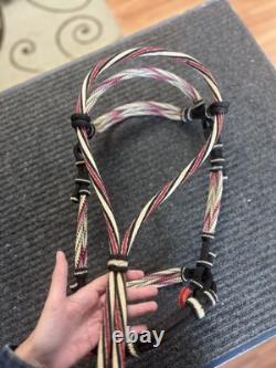 Horse Hair Bridle with Red Leather Hand Made in Montana USA