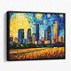 Houston Texas Skyline Van Gogh Starry Night Retro City Canvas Wall Art Print