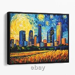 Houston Texas Skyline Van Gogh Starry Night Retro City Canvas Wall Art Print