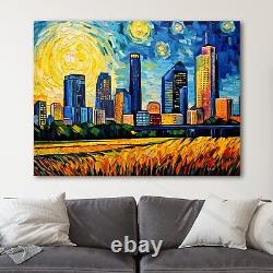 Houston Texas Skyline Van Gogh Starry Night Retro City Canvas Wall Art Print