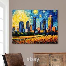 Houston Texas Skyline Van Gogh Starry Night Retro City Canvas Wall Art Print