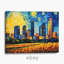 Houston Texas Skyline Van Gogh Starry Night Retro City Canvas Wall Art Print