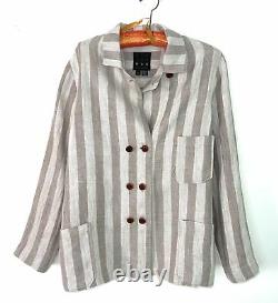 Hye Sun Mun Striped Linen Hutton Jacket Womens Size Large Handmade Made In USA