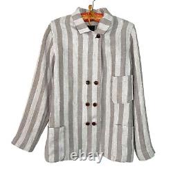 Hye Sun Mun Womens Jacket Size Large Hutton Striped Linen Handmade Made In USA