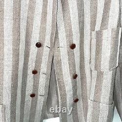 Hye Sun Mun Womens Jacket Size Large Hutton Striped Linen Handmade Made In USA