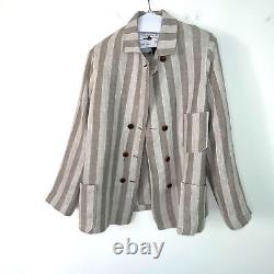 Hye Sun Mun Womens Jacket Size Large Hutton Striped Linen Handmade Made In USA