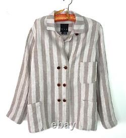 Hye Sun Mun Womens Jacket Size Large Hutton Striped Linen Handmade Made In USA