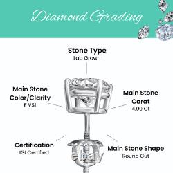 IGI Certified 4.00 CT F VS1 Lab Grown Diamond Stud Earrings 14K White Gold