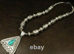 JONATHAN NEZ! TURQUOISE & LARGE BEADS 26 Sterling Silver Pendant HAND SIGNED