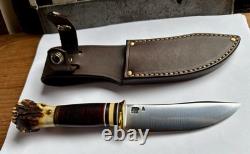 Jim Behring Handmade Special Hunter Knife Stag & Leather Handle Treeman Sheath