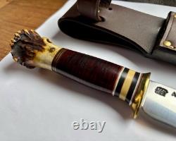 Jim Behring Handmade Special Hunter Knife Stag & Leather Handle Treeman Sheath