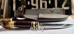 Jim Behring Handmade Special Hunter Knife Stag & Leather Handle Treeman Sheath