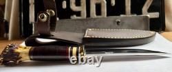 Jim Behring Handmade Special Hunter Knife Stag & Leather Handle Treeman Sheath