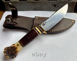 Jim Behring Handmade Special Hunter Knife Stag & Leather Handle Treeman Sheath