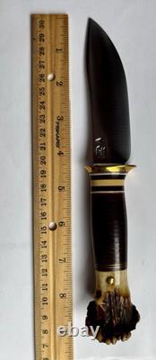 Jim Behring Handmade Special Hunter Knife Stag & Leather Handle Treeman Sheath