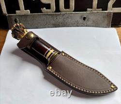 Jim Behring Handmade Special Hunter Knife Stag & Leather Handle Treeman Sheath