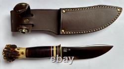 Jim Behring Handmade Special Hunter Knife Stag & Leather Handle Treeman Sheath
