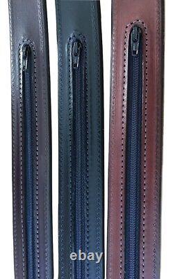 LARGE MONEY BELT Stitched DARK BROWN Bridle Leather & 24 Zipper USA HANDMADE