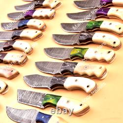 LOT OF 20 HANDMADE DAMASCUS STEEL HUNTING SKINNER KNIFE BONE USA's Duty Paid