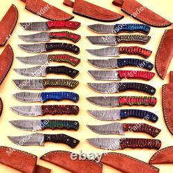 LOT OF 20 HANDMADE DAMASCUS STEEL HUNTING SKINNER KNIFE EDC USA's Duty Paid bv