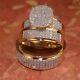 Lab-created Diamond Wedding Bridal His/her Trio Ring Set 14k Yellow Gold Plated