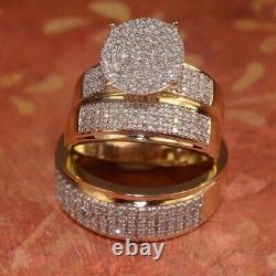 Lab-Created Diamond Wedding Bridal His/Her Trio Ring Set 14K Yellow Gold Plated