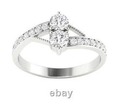 Lab Grown Forever Us Two Stone Diamond Solitaire Ring VS F 0.80Ct 14K White Gold