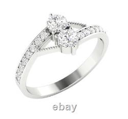 Lab Grown Forever Us Two Stone Diamond Solitaire Ring VS F 0.80Ct 14K White Gold