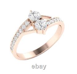 Lab Grown Forever Us Two Stone Diamond Solitaire Ring VS F 0.80Ct 14K White Gold