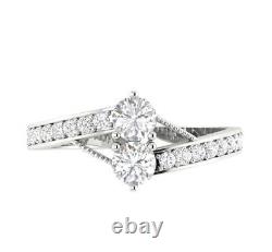 Lab Grown Forever Us Two Stone Diamond Solitaire Ring VS F 0.80Ct 14K White Gold