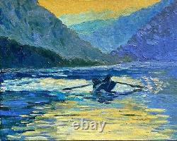 Lake View Oil Painting on canvas original. Seascape on canvas palette knife art