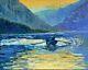 Lake View Oil Painting On Canvas Original. Seascape On Canvas Palette Knife Art