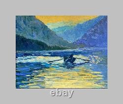 Lake View Oil Painting on canvas original. Seascape on canvas palette knife art