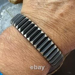 Leander Tahe Native American Sterling Silver Heavy Geometric Bracelet For Men